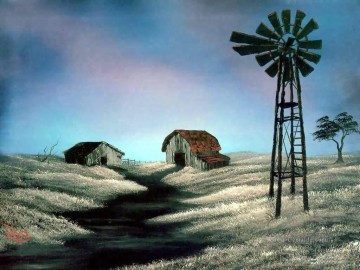 der Windmühle Stil von Bob Ross Ölgemälde